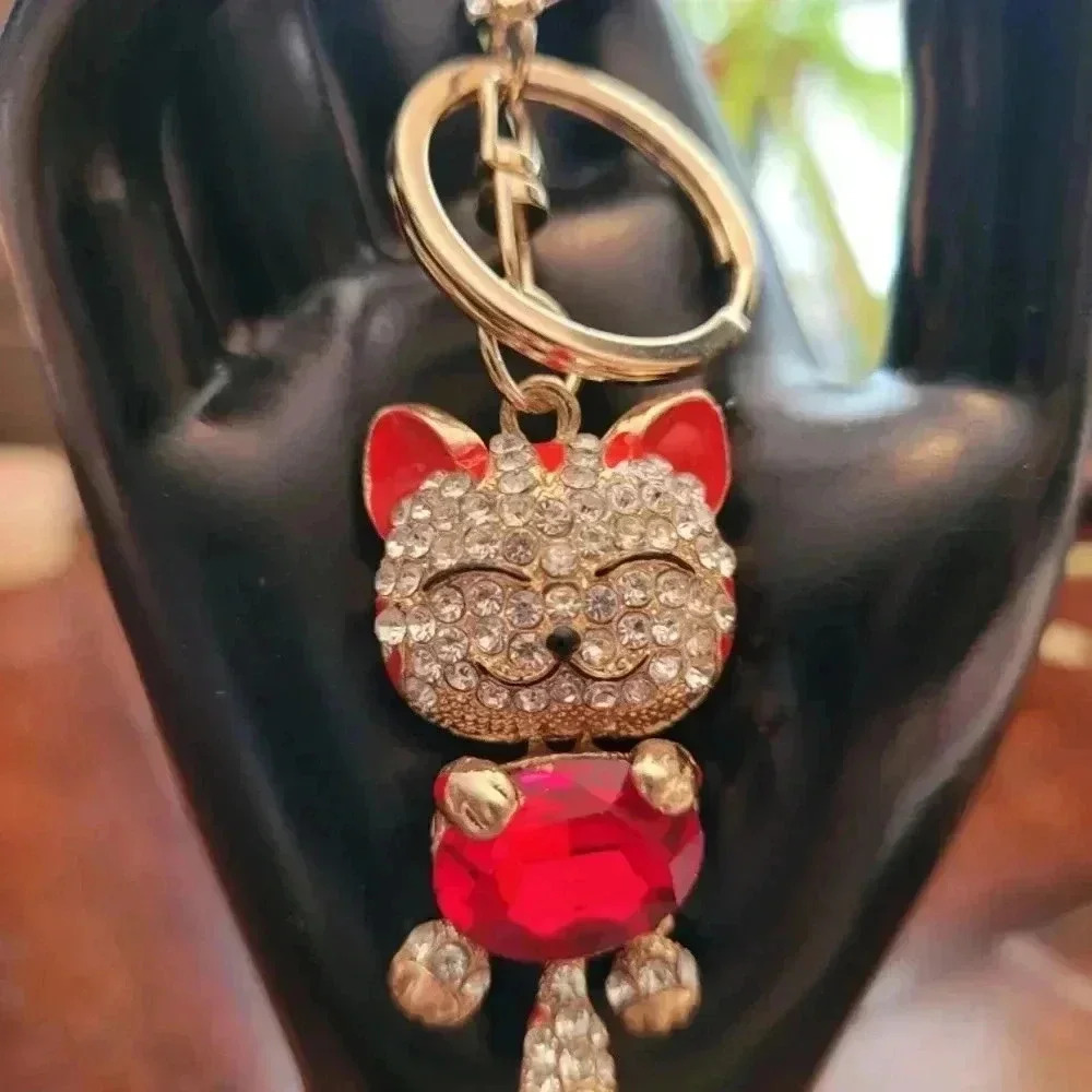 Red, Black, or Blue Crystal Cat Keychain. Your Choice - Picture 7 of 12
